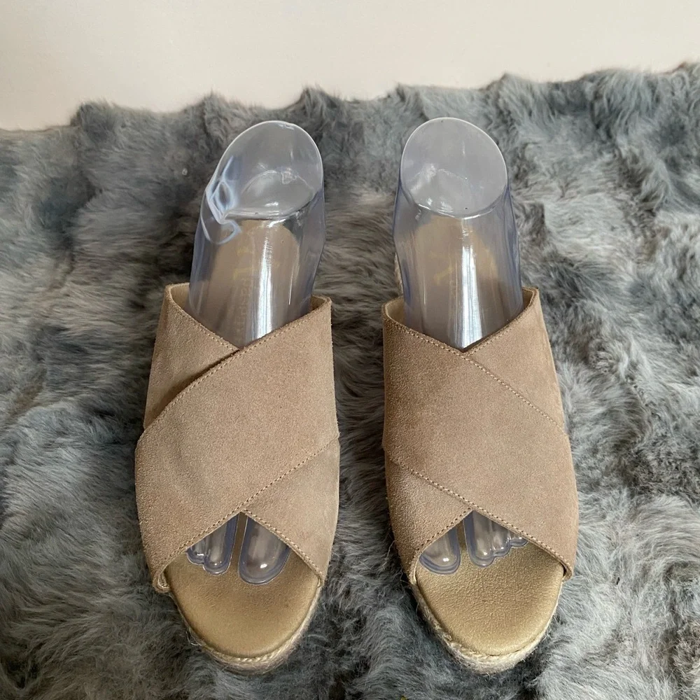 Anthropologie Paseart Tan Wedge Espadrille Shoes with Crossover Design - Picture 3 of 7